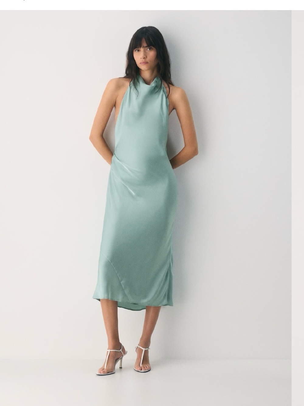 Aritzia audience Satin Halter Maxi Dress in goddess sage